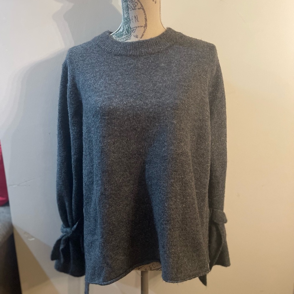 NWOT Zara Charcoal Gray Tie-Sleeve Knit Sweater